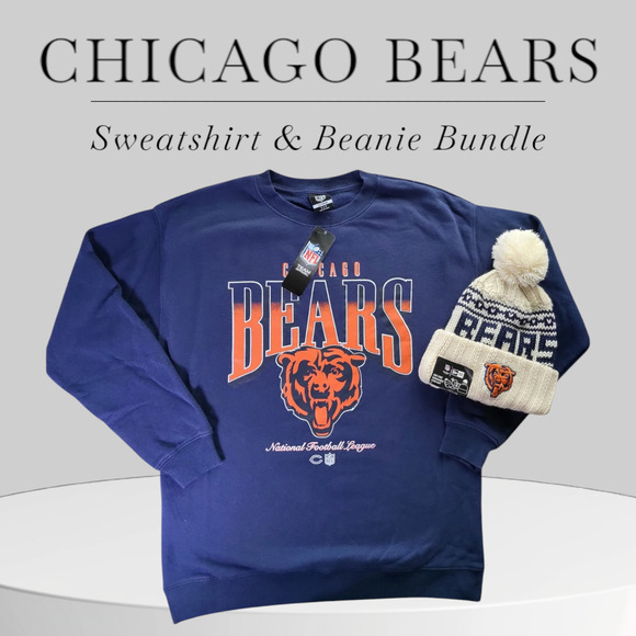 NWT Chicago Bears Bundle Crewneck Sweatshirt & Fair Isle Beanie Unisex Size S, L - Picture 1 of 7